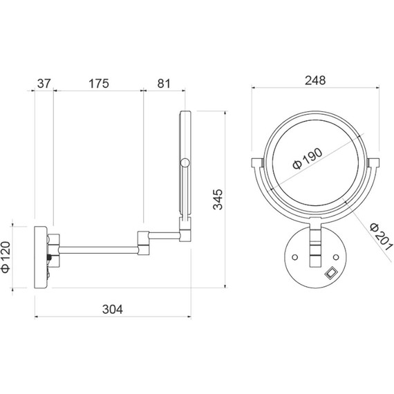 Зеркало косметическое настенное Aquatek AQ4915BGM, цвет оружейная сталь - фото 3