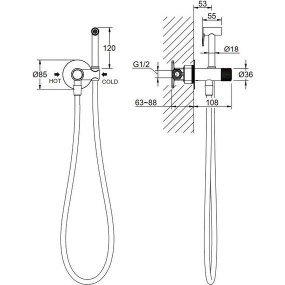 Набор для гигиенического душа Aquatek Бетта AQ1023BGM (со скрытой частью) оружейная сталь - фото 3