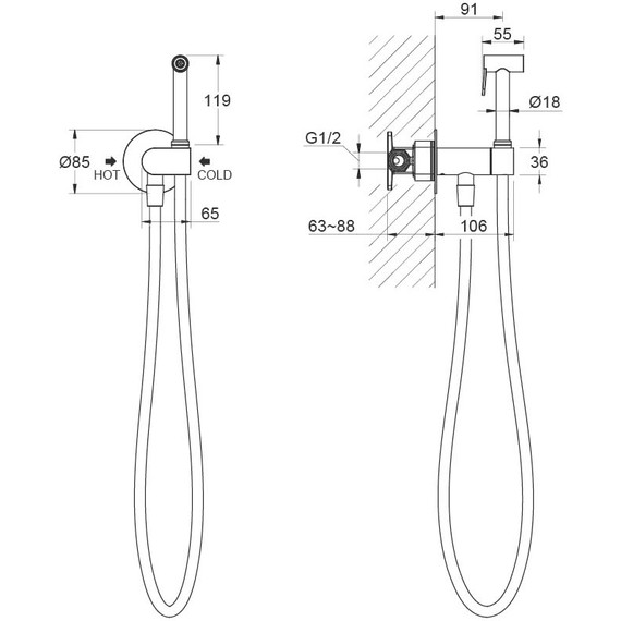 Набор для гигиенического душа Aquatek Оберон AQ1024BG (со скрытой частью и прогрессивным картриджем) золото шлифованное - фото 3