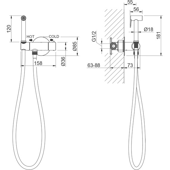 Набор для гигиенического душа Aquatek Оберон AQ1027BG (со скрытой частью) золото шлифованное - фото 3