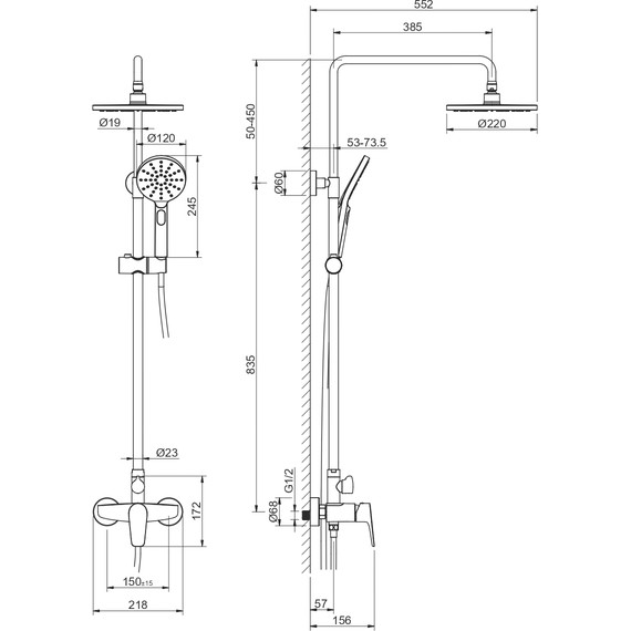 Душевая стойка Aquatek Бетта AQ2160BGM, оружейная сталь, Цвет производителя: оружейная сталь - фото 4