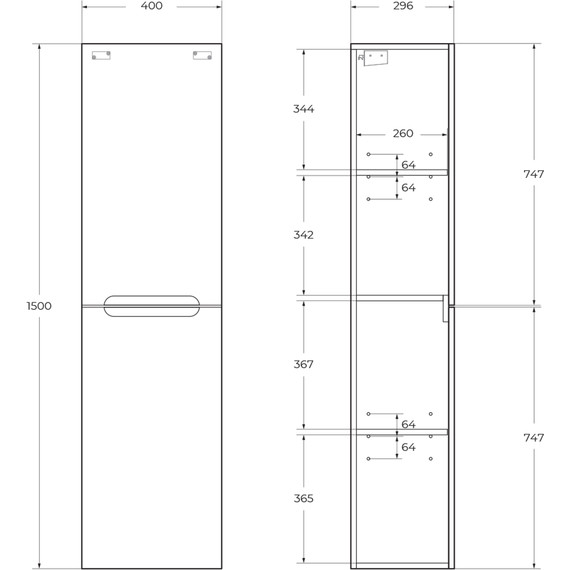 Пенал подвесной BelBagno ETNA-1500-2A-SC-RW-P-L 40 см, левый, Rovere Moro - фото 7