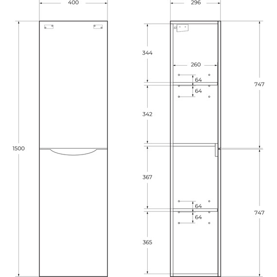 Пенал подвесной BelBagno FLY-MARINO-1500-2A-SC-RG-P-R 40 см, правый, Rovere Grigio - фото 7