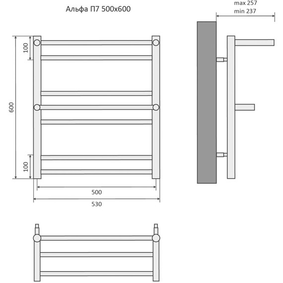 Полотенцесушитель водяной Aquatek Альфа с полкой П7 500х600 мм AQ RRP0760CH - фото 5