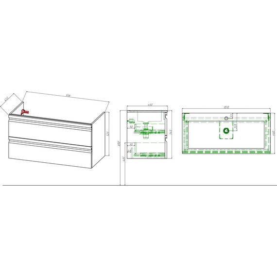 Тумба подвесная с раковиной-столешницей Aquatek 100 см AQ77100-MG, серый матовый - фото 11