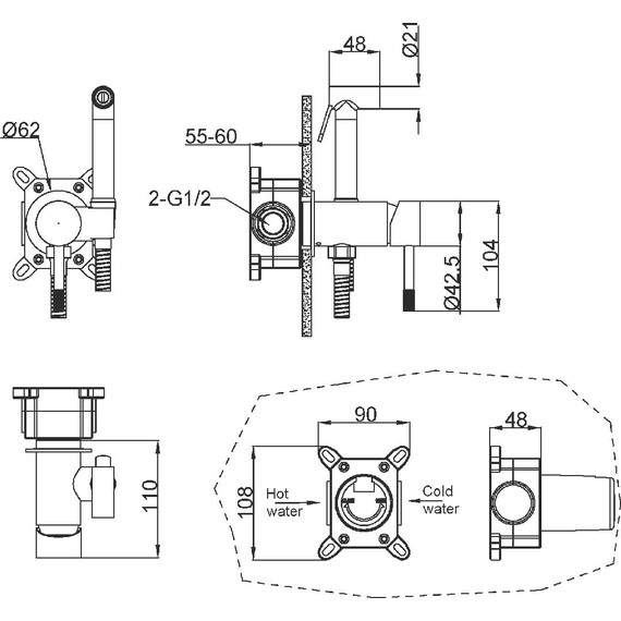 Набор для гигиенического душа Boheme Uno 467-BG (со скрытой частью) чёрный/золото, Цвет производителя: чёрный, золото - фото 2