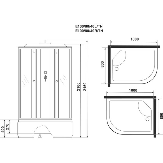Душевая кабина Niagara 100x80 см E100/80/40R/TN, хром/тонированное - фото 14