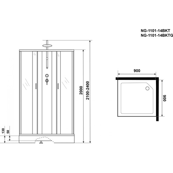 Гидробокс Niagara 90x90 см 11011423BKTG, серебро/матовое - фото 17