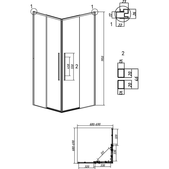 Душевое ограждение Grossman Galaxy 70x70 см 300.K33.01.7070.42.00, графит сатин/прозрачное - фото 11