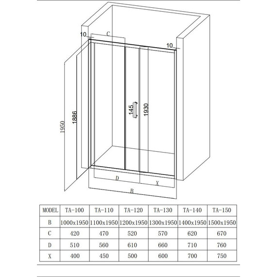 Душевая дверь Taliente 140 см TA-140-1CP, хром/прозрачное - фото 3