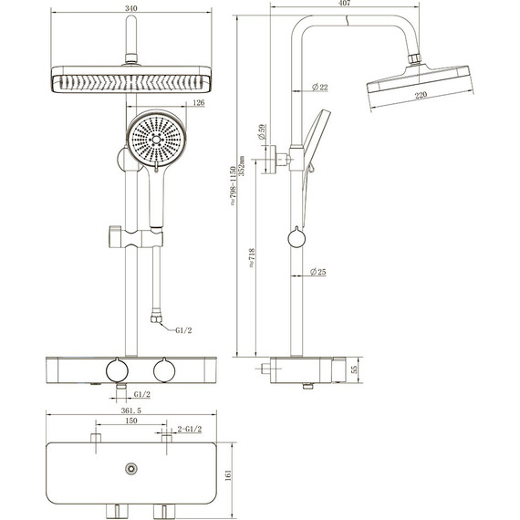 Душевая стойка Veconi FO-210-GR-C4, графит, Цвет производителя: графит - фото 3