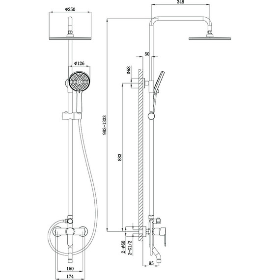Душевая стойка Veconi TU-100-G-C4, брашированное золото, Цвет производителя: брашированное золото - фото 3