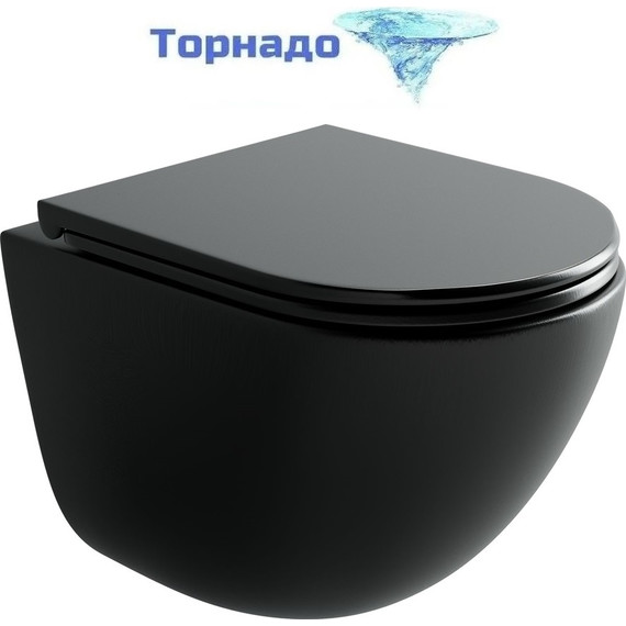 Унитаз подвесной безободковый Ceramicanova Vogue CN4008TMB (система смыва Торнадо) с крышкой микролифт, чёрный матовый, Цвет производителя: чёрный матовый - фото 