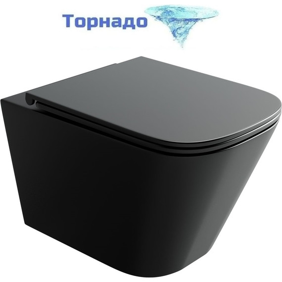 Унитаз подвесной безободковый Ceramicanova Union CN4009TMB (система смыва Торнадо) с крышкой микролифт, чёрный матовый, Цвет производителя: чёрный матовый - фото 
