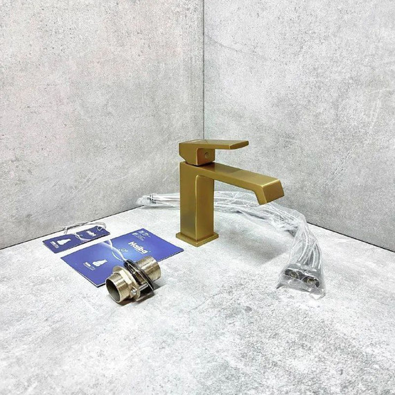 Душевой комплект Haiba: Душевая стойка HB24575-5 + смеситель для раковины HB10575-5, цвет золото - фото 3