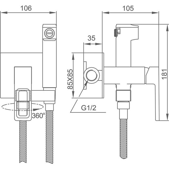 Набор для гигиенического душа Gappo G17-9 G7217-19, оружейная сталь, Цвет производителя: оружейная сталь - фото 2