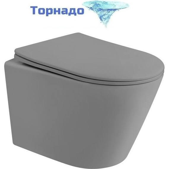 Унитаз подвесной безободковый Abber Bequem AC1102TMG с крышкой микролифт, серый матовый (система смыва Торнадо), Цвет производителя: серый - фото 