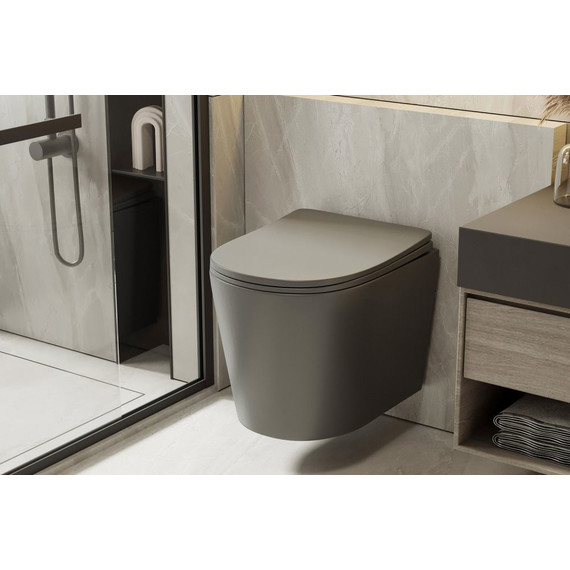 Унитаз подвесной безободковый Abber Bequem AC1102TMG с крышкой микролифт, серый матовый (система смыва Торнадо), Цвет производителя: серый - фото 8