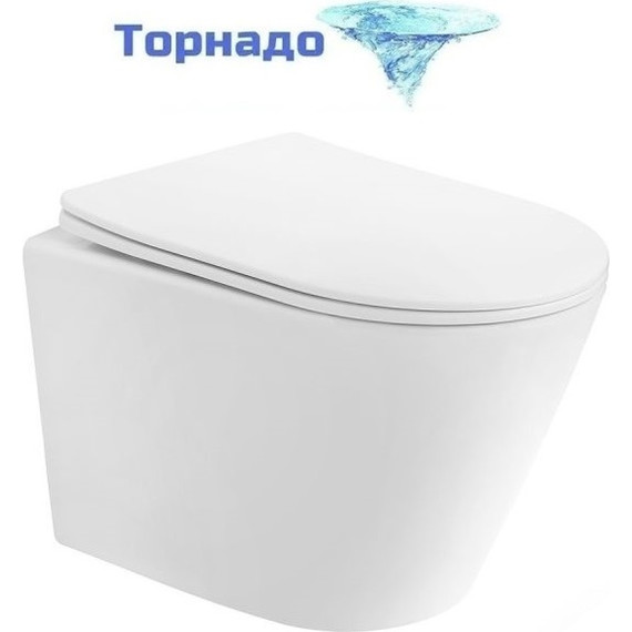 Унитаз подвесной безободковый Abber Bequem AC1102TMW с крышкой микролифт, белый матовый (система смыва Торнадо), Цвет производителя: белый матовый - фото 