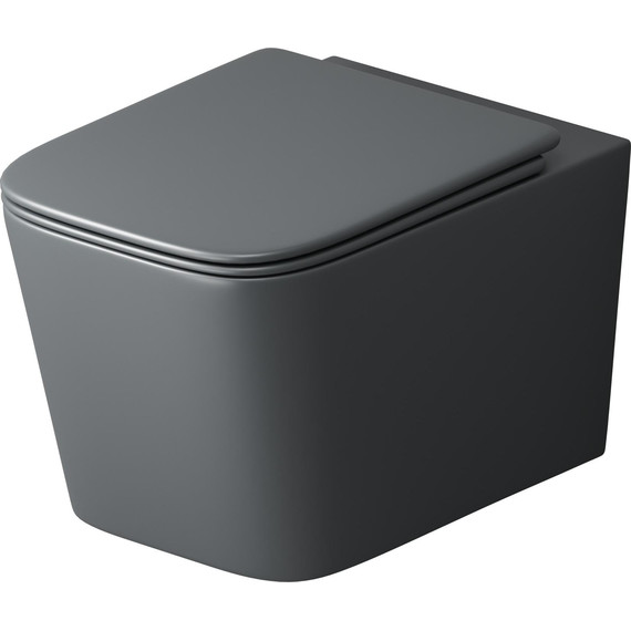 Унитаз подвесной безободковый Grossman GR-4404GMSQ с крышкой микролифт, серый матовый (Система смыва торнадо), Цвет производителя: серый матовый - фото 2