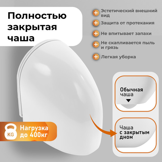 Унитаз подвесной безободковый Grossman GR-4455SQC с крышкой микролифт, белый глянцевый (Система смыва торнадо) - фото 8