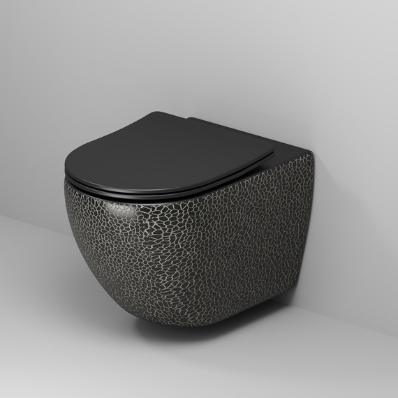 Унитаз подвесной безободковый Grossman Color GR-4411BBLS с крышкой микролифт, чёрный с текстурой крокодила, Цвет производителя: чёрный - фото 2