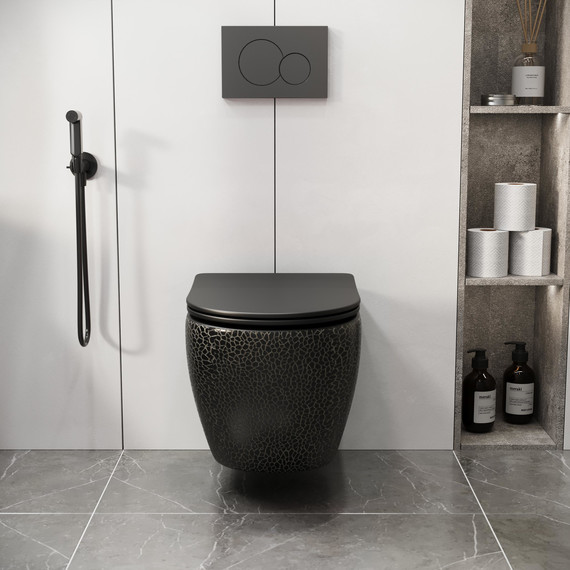 Унитаз подвесной безободковый Grossman Color GR-4411BBLS с крышкой микролифт, чёрный с текстурой крокодила, Цвет производителя: чёрный - фото 6