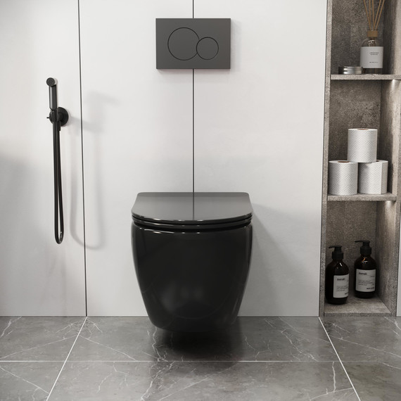 Унитаз подвесной безободковый Grossman Color GR-4411blackS с крышкой микролифт, чёрный глянцевый, Цвет производителя: чёрный глянцевый - фото 6