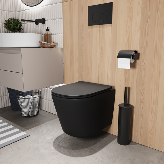 Унитаз подвесной безободковый Grossman GR-4477BMSQ с крышкой микролифт, чёрный матовый (Система смыва торнадо), Цвет производителя: чёрный матовый - фото 7