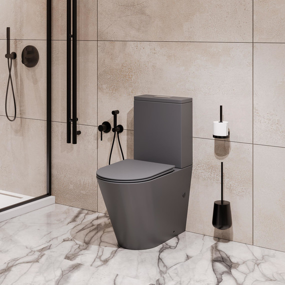 Унитаз-компакт безободковый Grossman GR-4458GMSQ с крышкой микролифт, серый матовый (Система смыва торнадо), Цвет производителя: серый матовый - фото 10