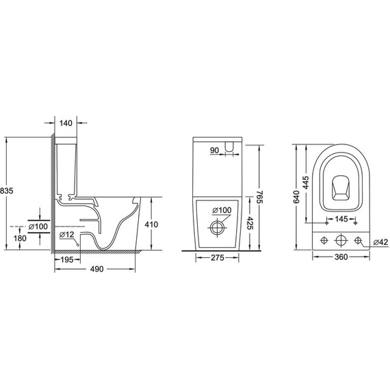 Унитаз-компакт безободковый Grossman GR-4458BMSQ с крышкой микролифт, чёрный матовый (Система смыва торнадо), Цвет производителя: чёрный матовый - фото 11