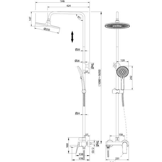 Душевая стойка Grossman Galaxy 500.K35.01.420, графит, Цвет производителя: графит - фото 9
