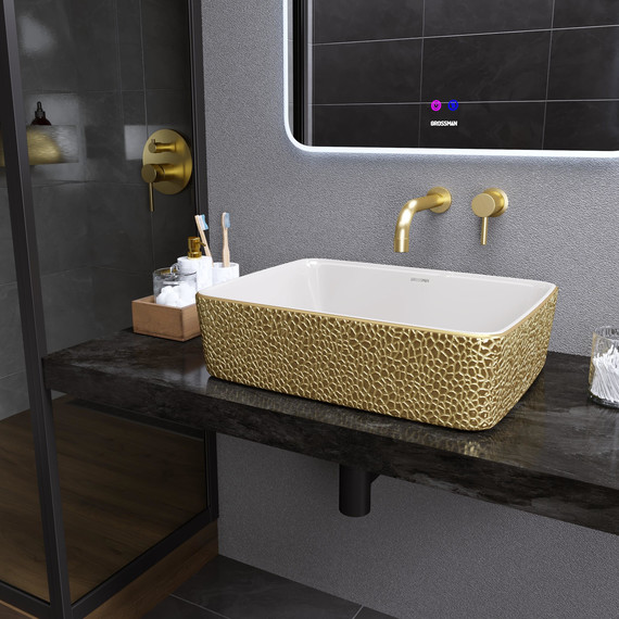Раковина-чаша Grossman Color 48 см GR-3016GWL, золото/белый - фото 