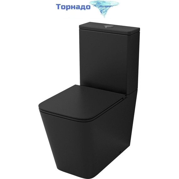 Унитаз-компакт безободковый Grossman GR-4418BMSQ с крышкой микролифт, чёрный матовый (Система смыва торнадо), Цвет производителя: чёрный матовый - фото 