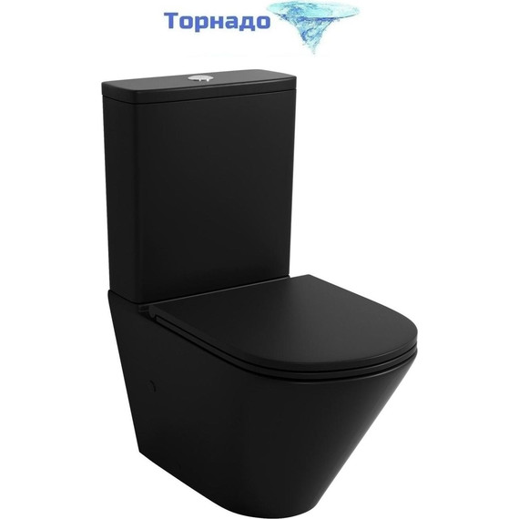 Унитаз-компакт безободковый Grossman GR-4449BMSQ с крышкой микролифт, чёрный матовый (Система смыва торнадо), Цвет производителя: чёрный матовый - фото 