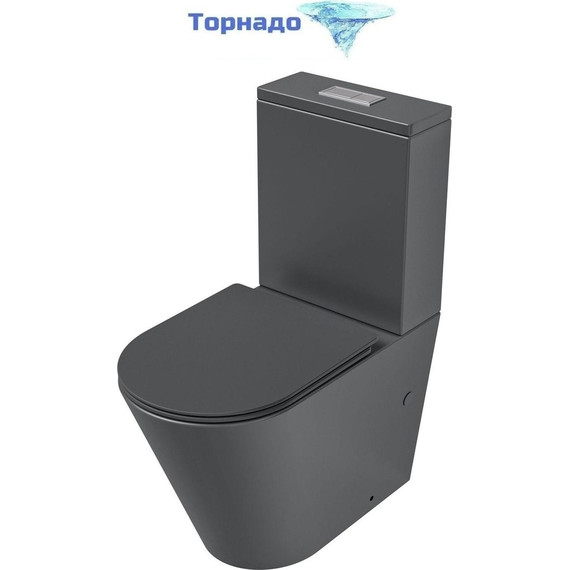 Унитаз-компакт безободковый Grossman GR-4458GMSQ с крышкой микролифт, серый матовый (Система смыва торнадо), Цвет производителя: серый матовый - фото 