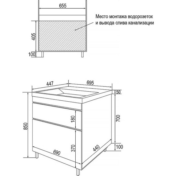 Тумба напольная с раковиной AN Эстелла 70 см, графит - фото 7