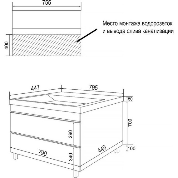 Тумба напольная с раковиной AN Эстелла 80 см, графит - фото 8