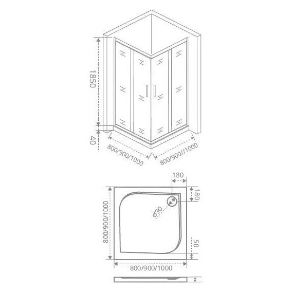 Душевое ограждение Bas Infinity CR-90-G-CH 90х90 см, хром/матовое - фото 4