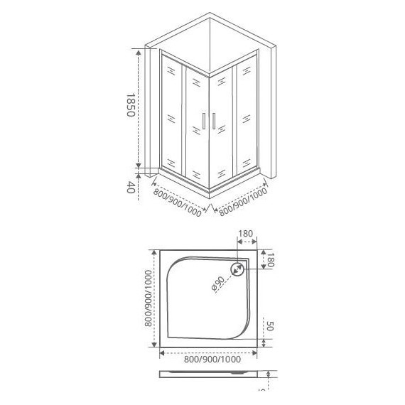 Душевое ограждение Bas Latte CR-100-C-WE 100х100 см, алюминий/прозрачное - фото 4