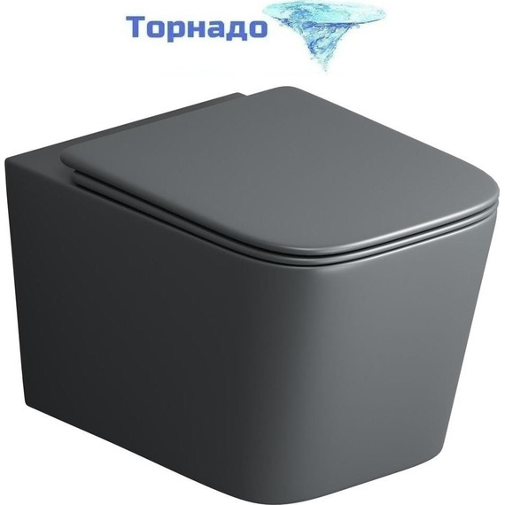 Унитаз подвесной безободковый Grossman GR-4404GMSQ с крышкой микролифт, серый матовый (Система смыва торнадо), Цвет производителя: серый матовый - фото 