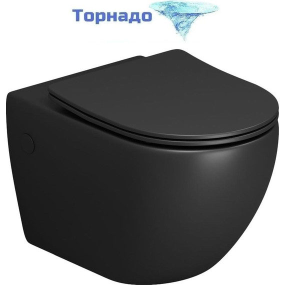 Унитаз подвесной безободковый Grossman GR-4411BMSQ с крышкой микролифт, чёрный матовый (Система смыва торнадо), Цвет производителя: чёрный матовый - фото 