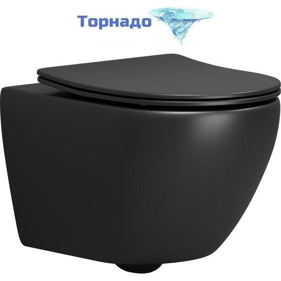 Унитаз подвесной безободковый Grossman GR-4457BMSQ с крышкой микролифт, чёрный матовый (Система смыва торнадо), Цвет производителя: чёрный матовый - фото 
