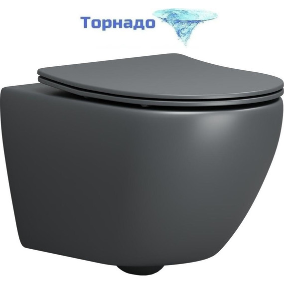 Унитаз подвесной безободковый Grossman GR-4457GMSQ с крышкой микролифт, серый матовый (Система смыва торнадо), Цвет производителя: серый матовый - фото 
