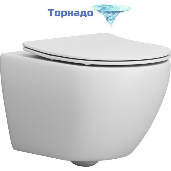Унитаз подвесной безободковый Grossman GR-4457MSQ с крышкой микролифт, белый матовый (Система смыва торнадо), Цвет производителя: белый матовый - фото 