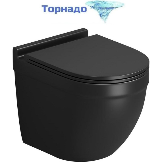 Унитаз подвесной безободковый Grossman GR-4483BMSQ с крышкой микролифт, чёрный матовый (Система смыва торнадо), Цвет производителя: чёрный матовый - фото 
