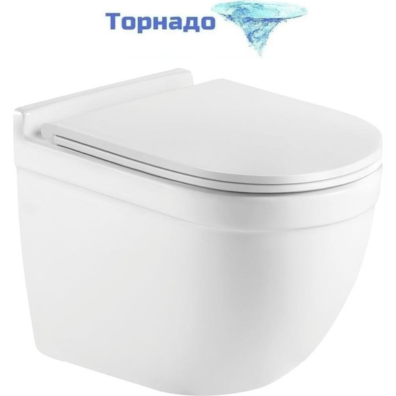 Унитаз подвесной безободковый Grossman GR-4483SQ с крышкой микролифт, белый глянцевый (Система смыва торнадо), Цвет производителя: белый глянцевый - фото 