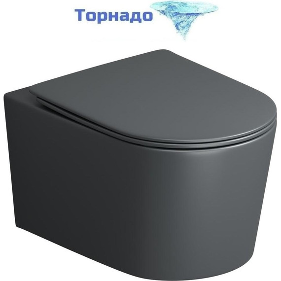 Унитаз подвесной безободковый Grossman GR-4499GMSQ с крышкой микролифт, серый матовый (Система смыва торнадо), Цвет производителя: серый матовый - фото 