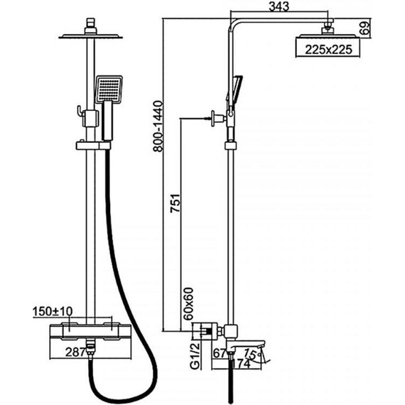 Душевая стойка с термостатом Ledeme L2424D, оружейная сталь - фото 2