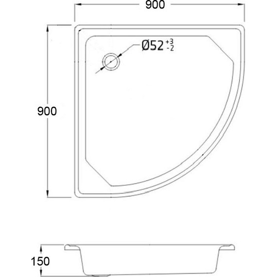 Поддон стальной Loranto, полукруглый 90х90х15 толщина стали 0,9 мм, отверстие для слива 5 см, белый (LG900C) - фото 2